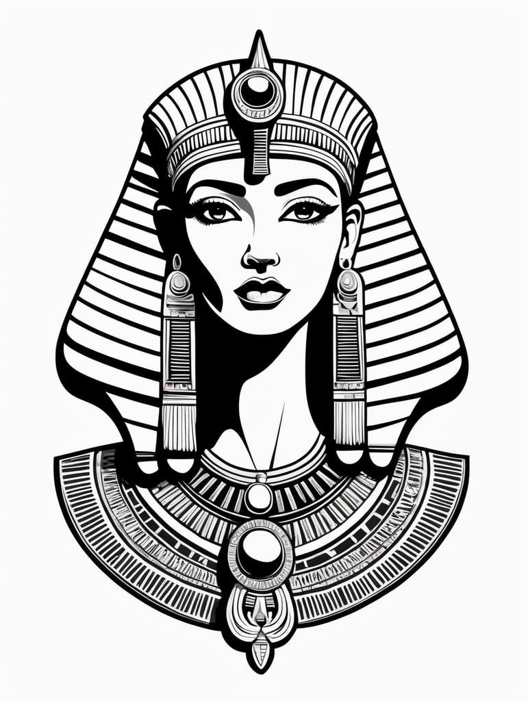 Egyptian Cleopatra, logo concept black and white color, hand drawn illustration, simple shapes