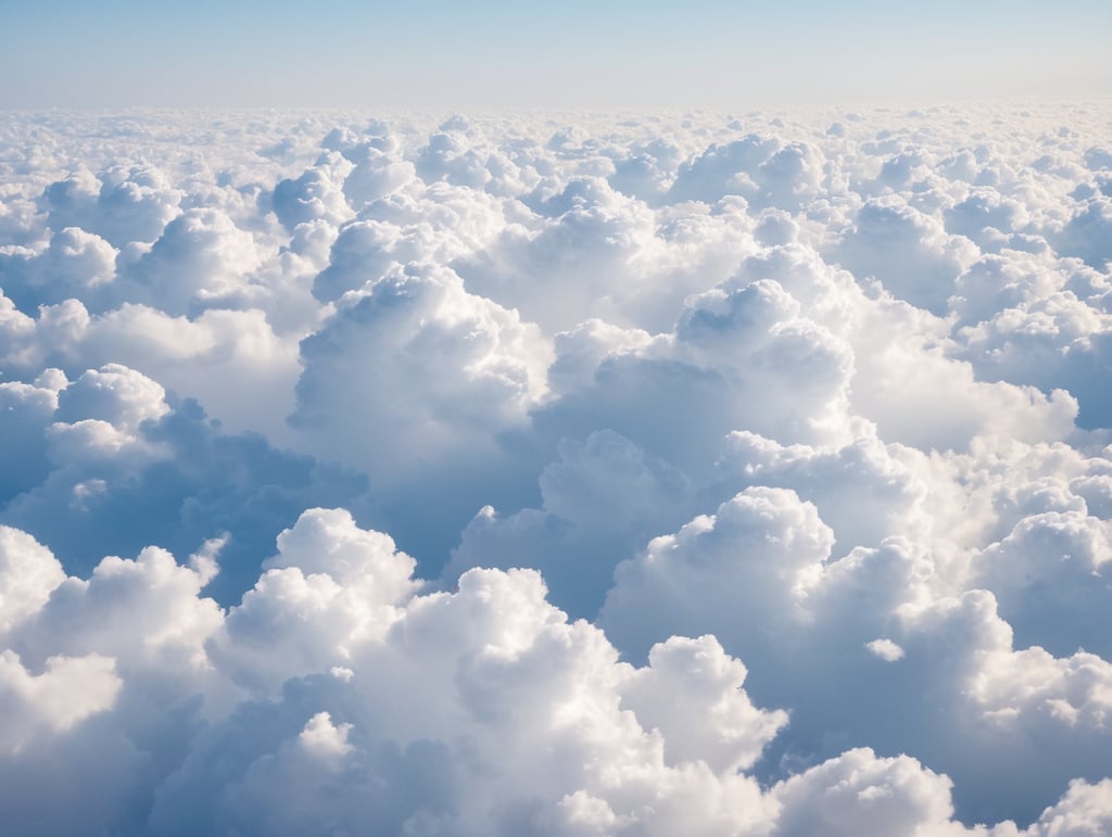 High nature view large white clouds on soft sky background in the morning, View of white cloudy on the plane.
