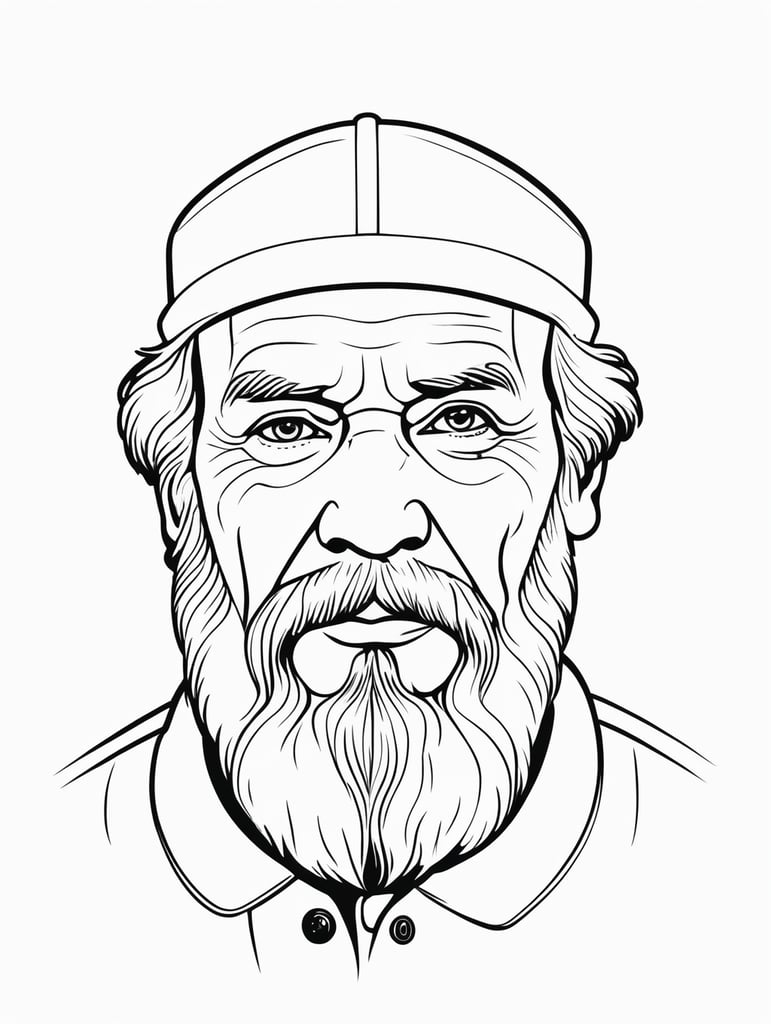 Leo Tolstoy, in the style of basic simple line art vector comic art on white background