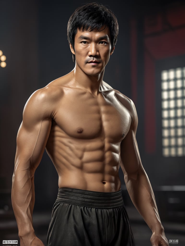 Bruce Lee standing looking at camera