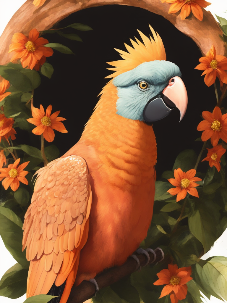 pink and white cest galah cockatoo bird in a tree with green leaves and flowers, fantasy animation, for children book illustration, cute big circular reflective eyes, pixar render, Vibrant colors, Depth of field, Incredibly high detail