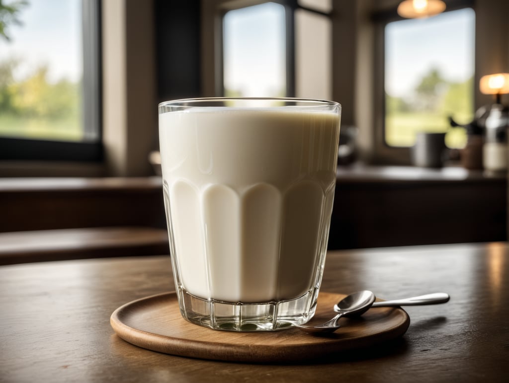 A mockup of a glass of milk.