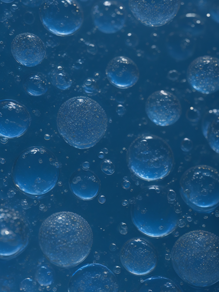 Texture of blue liquid with bubbles, pattern, background, top view, organic texture, seamless texture, rich colors, gradation of blue colors, macro photo, cluster of bubbles