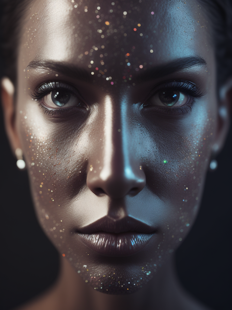 Mesmerizing Holographic face materials shimmer in motion, Photography in the style of Rankin