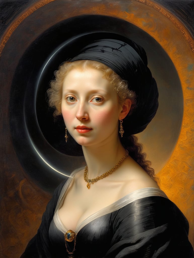 A masterpiece portrait by Rembrandt Van Rijn of a beautiful black hole in the univerce