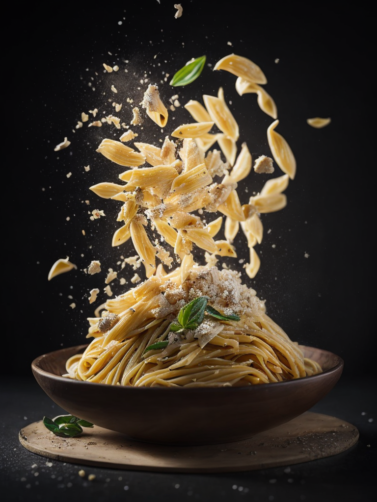 high quality cinematic food explosion, Italian pasta