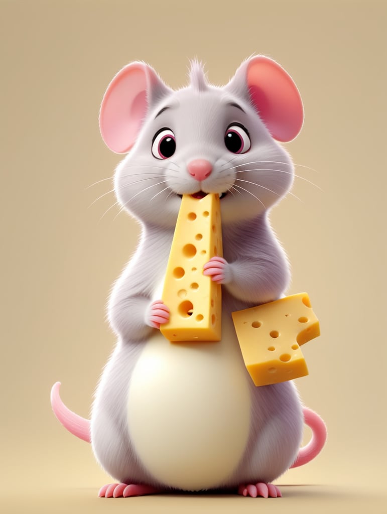 cute pink rat holding a cheese