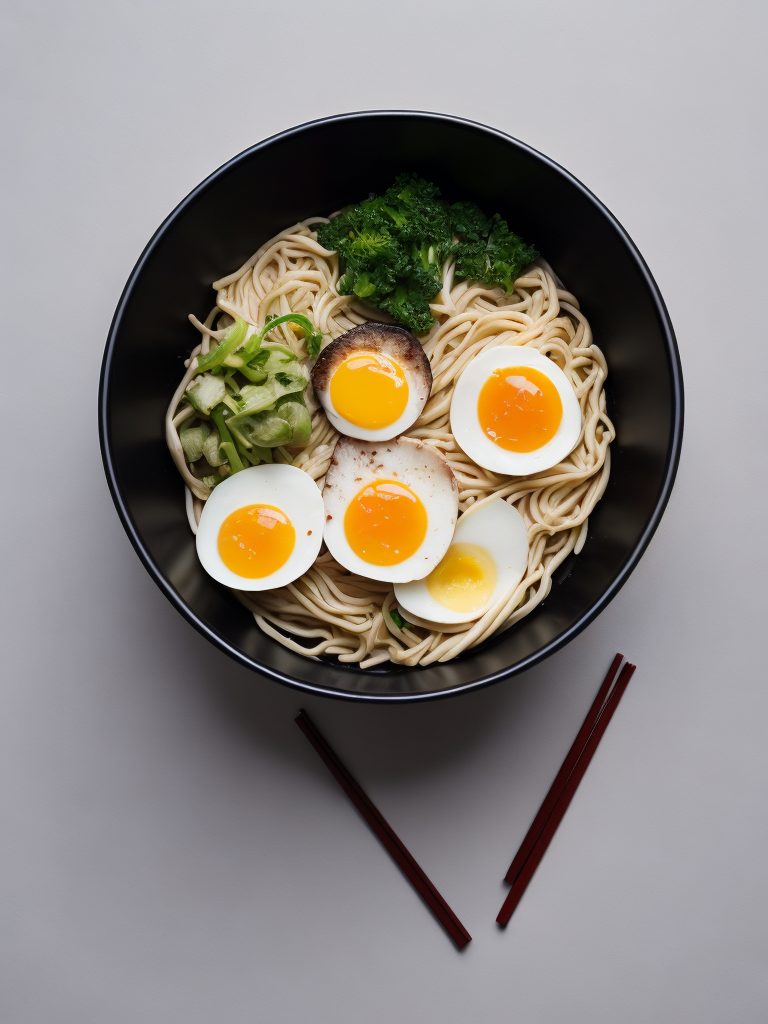 ultra detailed japanese ramen, chopsticks, egg, steam