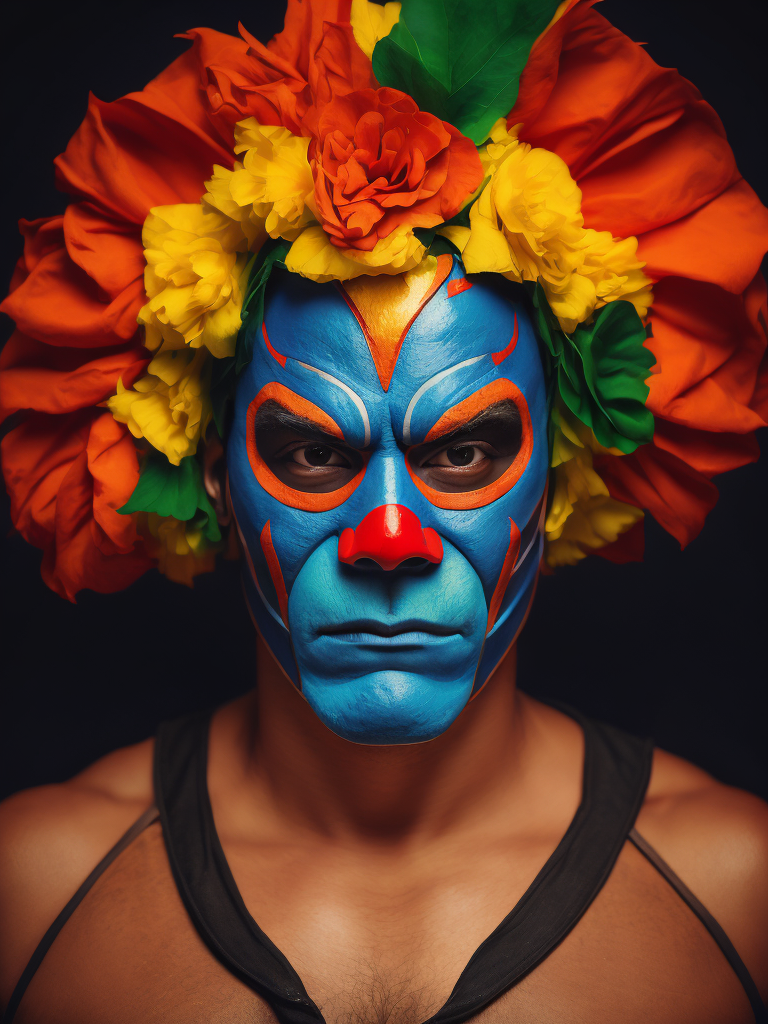Portrait of a masked mexican wrestler, Vivid saturated colors, Contrast color, studio photo, professional photo, Rich colors, Detailed image