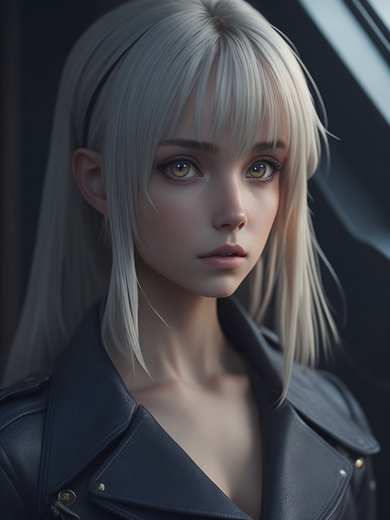 Girl who has platinum blond hair, 3d anime style, big anime eyes, anime face, very realistic and detailed anime styled hair, beautiful, dreamy, creative, aesthetic, realistic, detailed, 3d animation graphics, cinematic angle, cinematic light, 8k, ultra high resolution