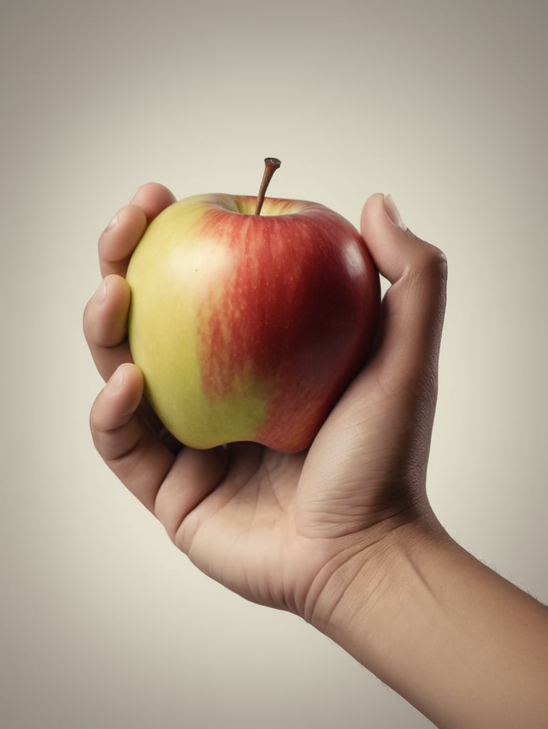 five fingers hand holds an apple