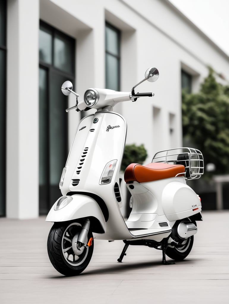 modern white vespa, low angle view, isolated, white background, mockup