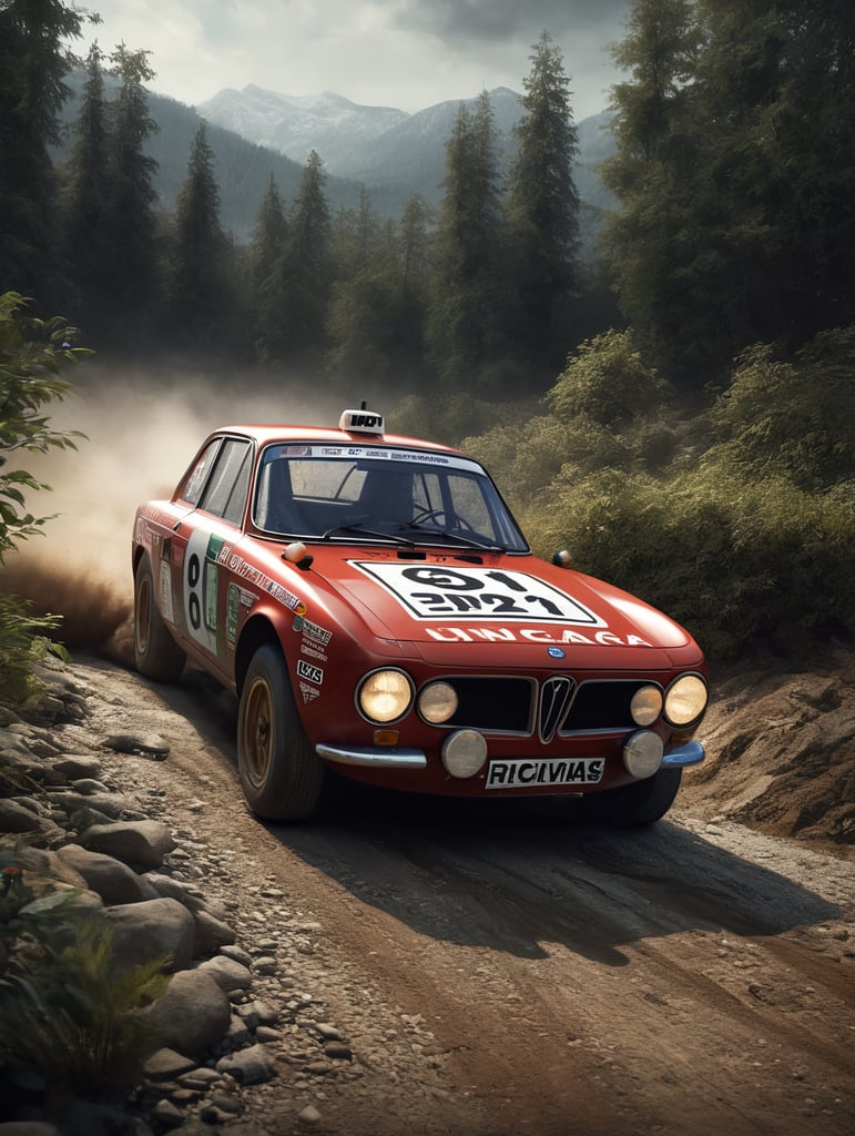 Lancia Fulvia Rally car on gravel track