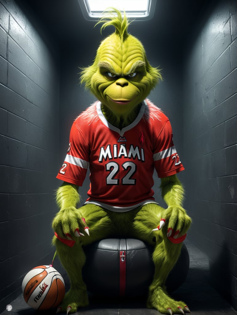 The Grinch wearing a Miami Heat jersey with the number 22 and make it transparent