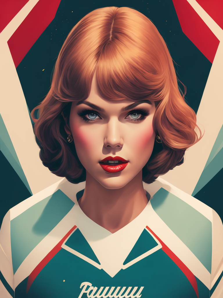 Twin peaks poster art of taylor swift cheerleader, retro half portrait by stanley artgerm, dramatic lighting, ilya kuvshinov, trending on artstation, flat color, gradient filter, pleasing tone colors, art deco patterns