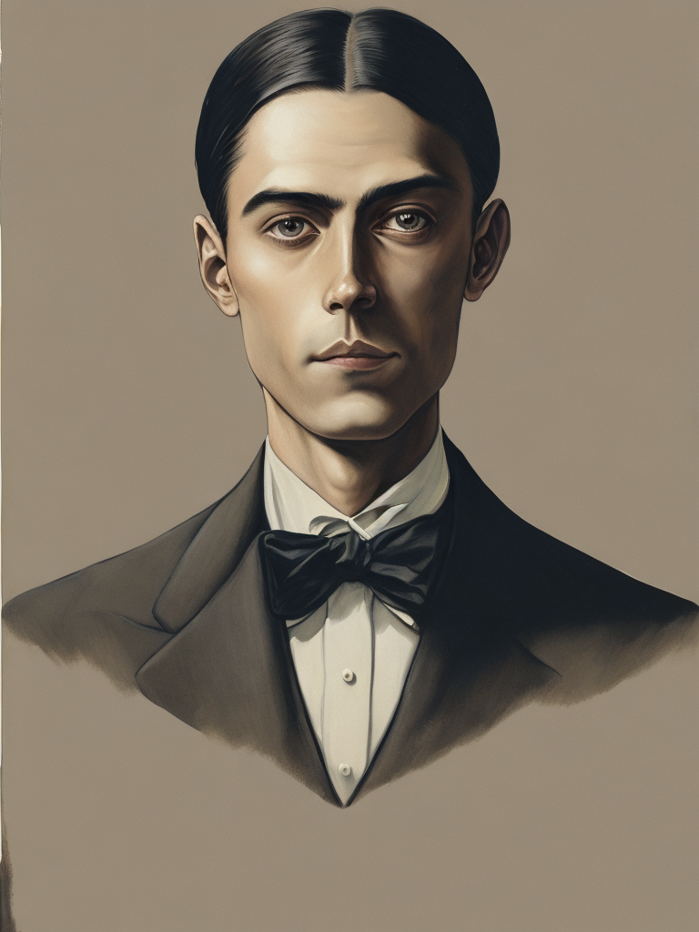 Illustration of a man with long dark hair in a suit with a bow tie, painting, oil, tempera, water color, collage, style of Hannah Höch