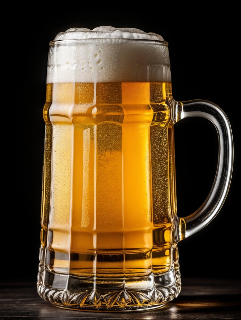 glass beer mug, isolated, black background, professional photo