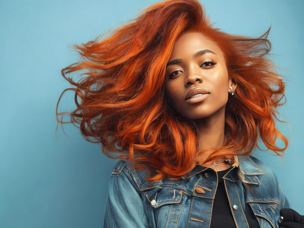 black girl with ginger hair, freckles on the face, professional photo, sharp on details