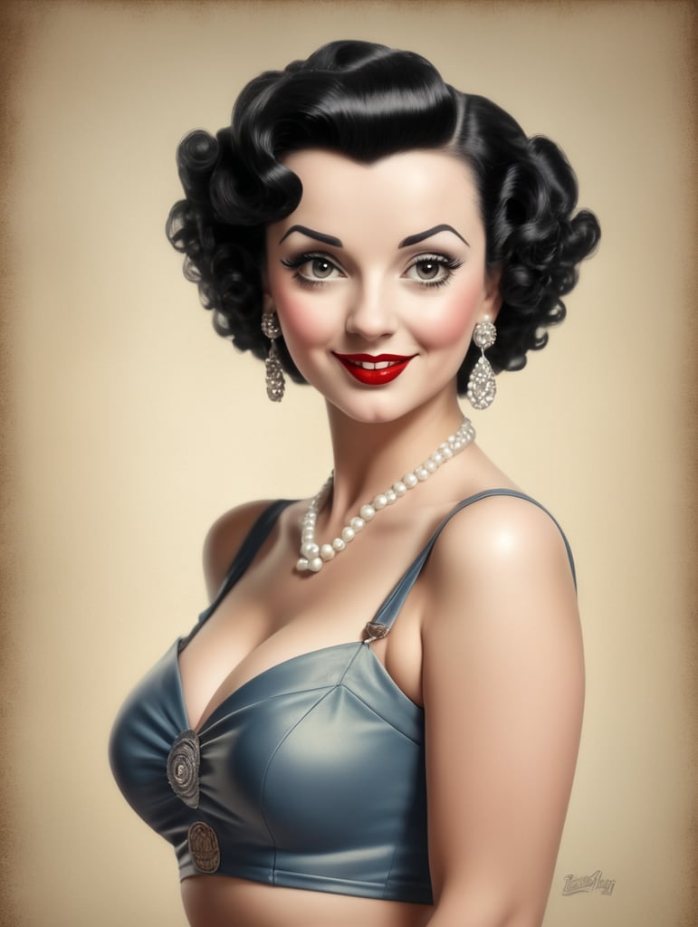 pinup portrait of Classic cartoon Betty Boop in vintage pinup style realistic photography