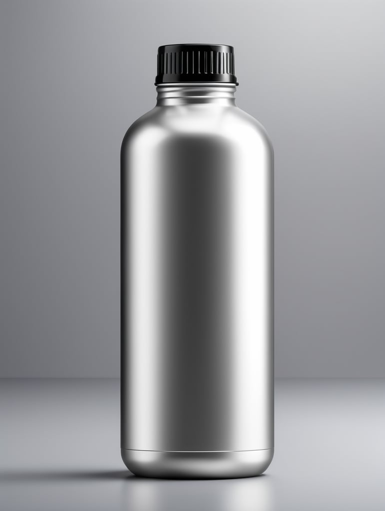 Aluminum bottle mockup, no label, isolated, grey background