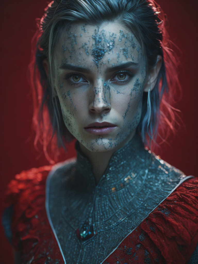 Royal silver ring with ruby, fantasy style, bright red background, rich colors, contrasting light, deep colors, high details