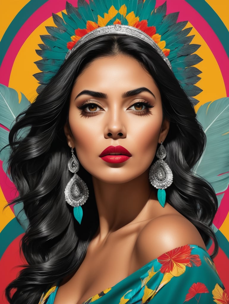 high fashion photography model pop art mexican woman dramatic pose upper body looking in the distance while holding a leaf black and white photography high details