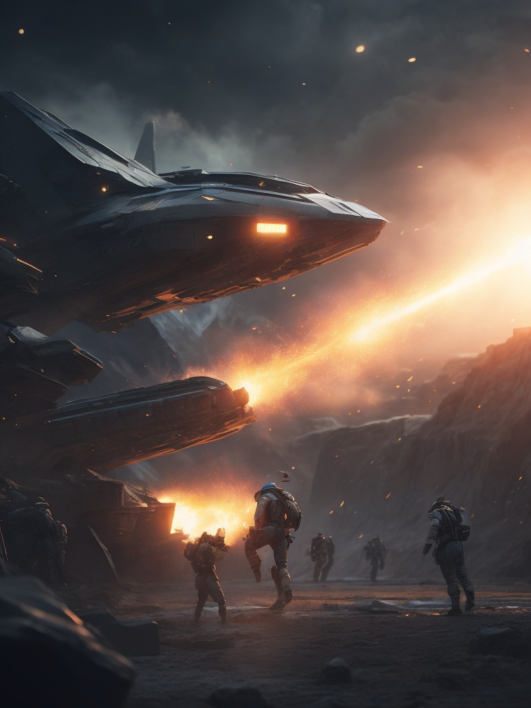 Illustrate a futuristic sci-fi battle scene with advanced technology and epic explosions
