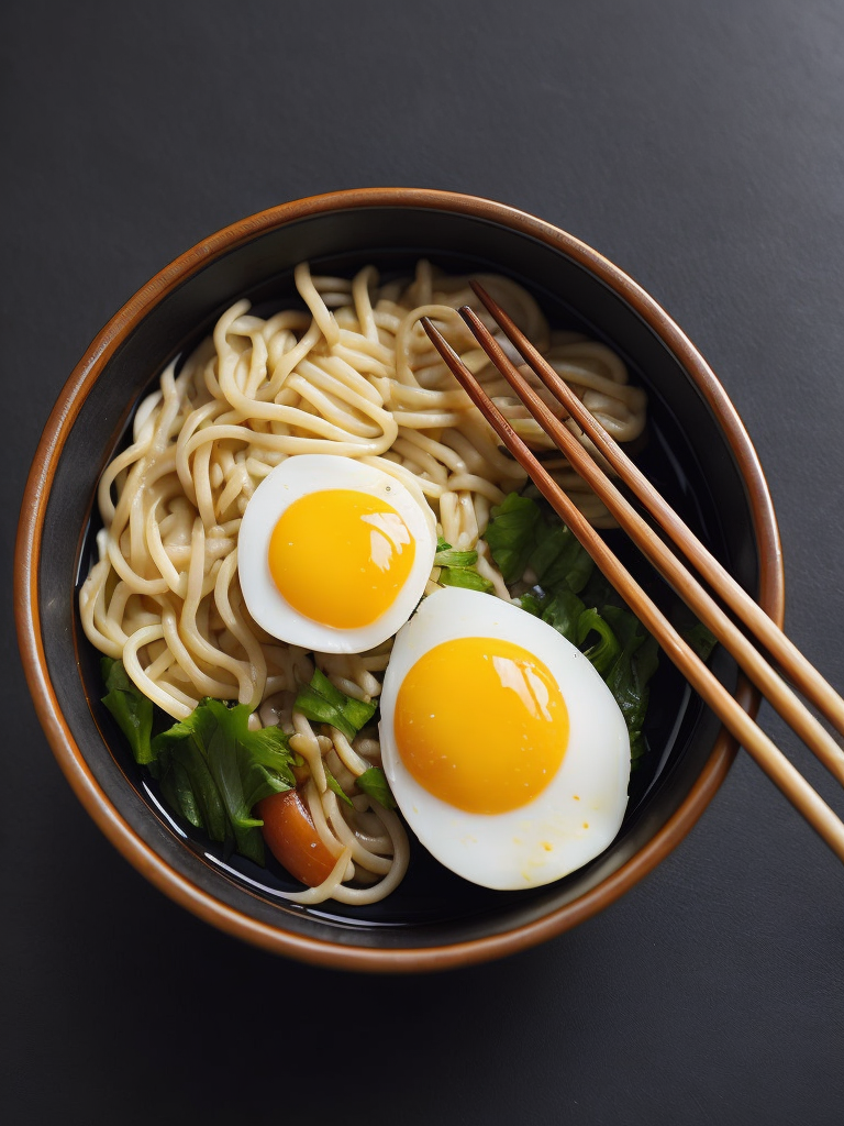 ultra detailed japanese ramen, chopsticks, egg, steam