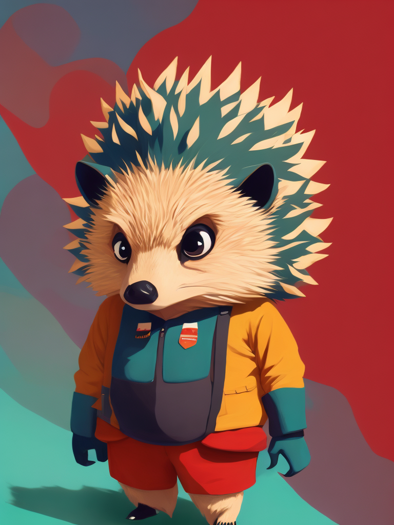 50s cartoon style photo of anthromorphic hedgehog, style of hannah barbara, studio ghibli, akira toriyama, james gilleard, warner brothers, trending pixiv fanbox, acrylic palette knife, 8k, vibrant colors, devinart, trending on artstation, low details, smooth