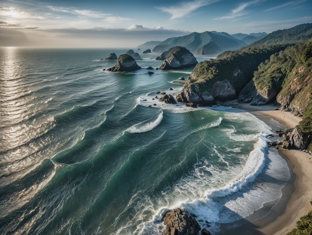 Blue waves of water of the river and the sea meet each other during high tide and low tide
