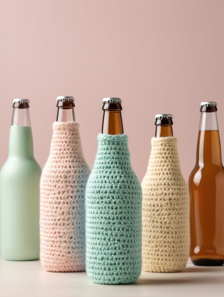 crochet beer bottle cute pastel colours, mockup, mock up