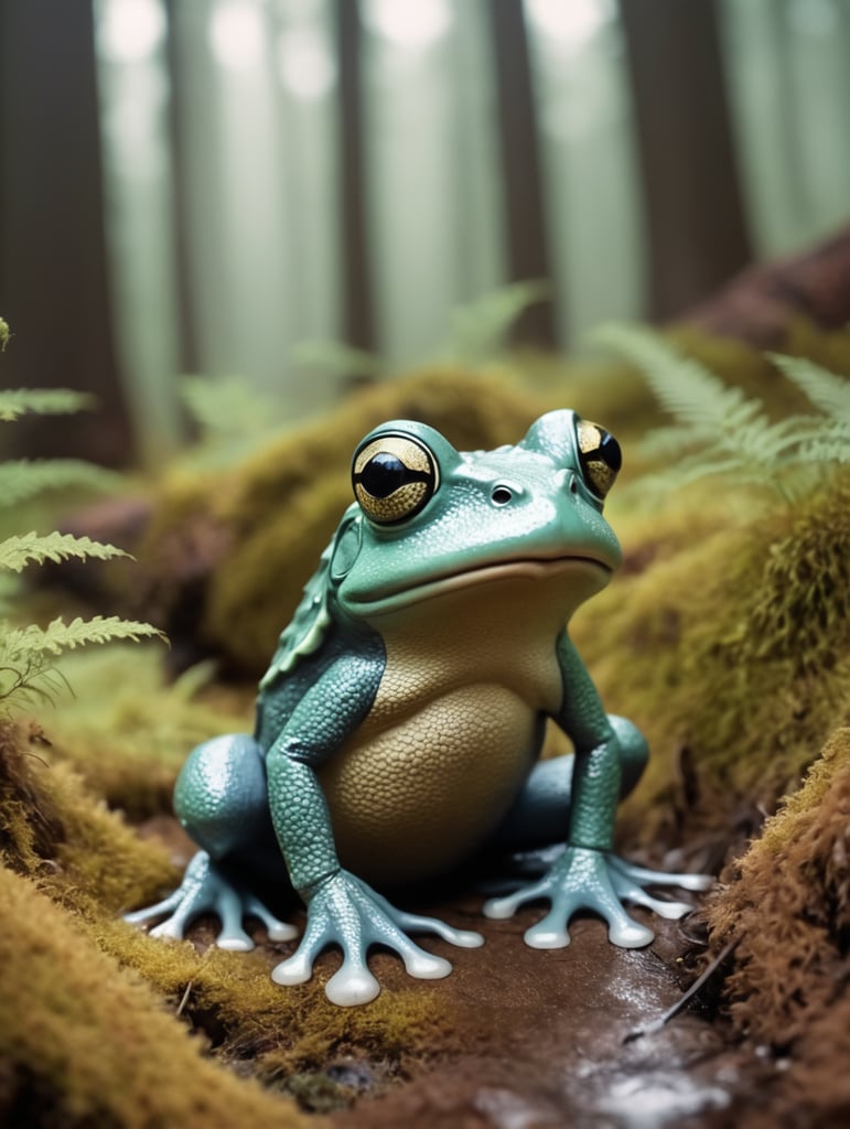 Wierd frog in bearch forest wearing cutom