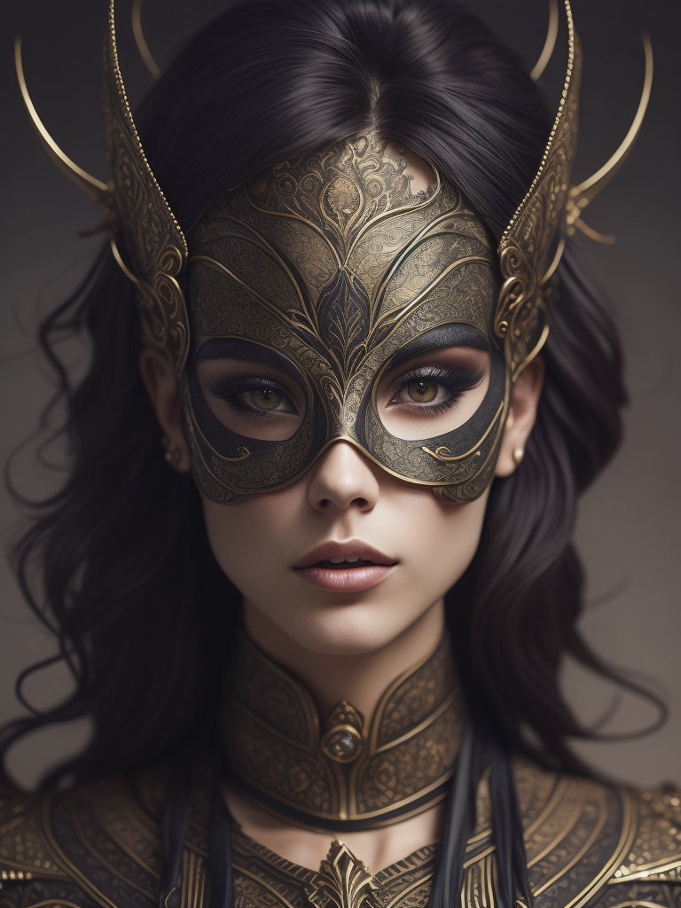 Centered detailed portrait of a masked woman wearing a venetian mask, vibrant peacock feathers, intricate, elegant, highly detailed, digital painting, artstation, smooth, sharp focus, illustration, illuminated lines, outrun, vaporware, intricate venetian patterns, cyberpunk darksynth, by audrey kawasaki and ilya kuvshinov and alphonse mucha