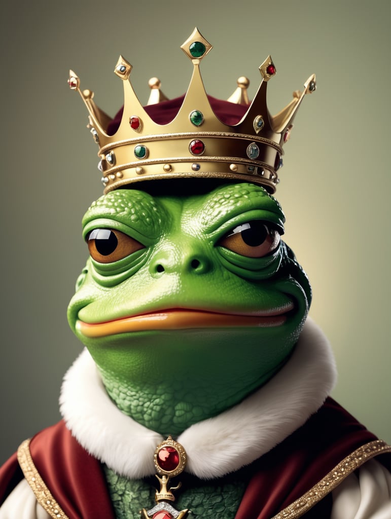 pepe the frog with king clothes and crown