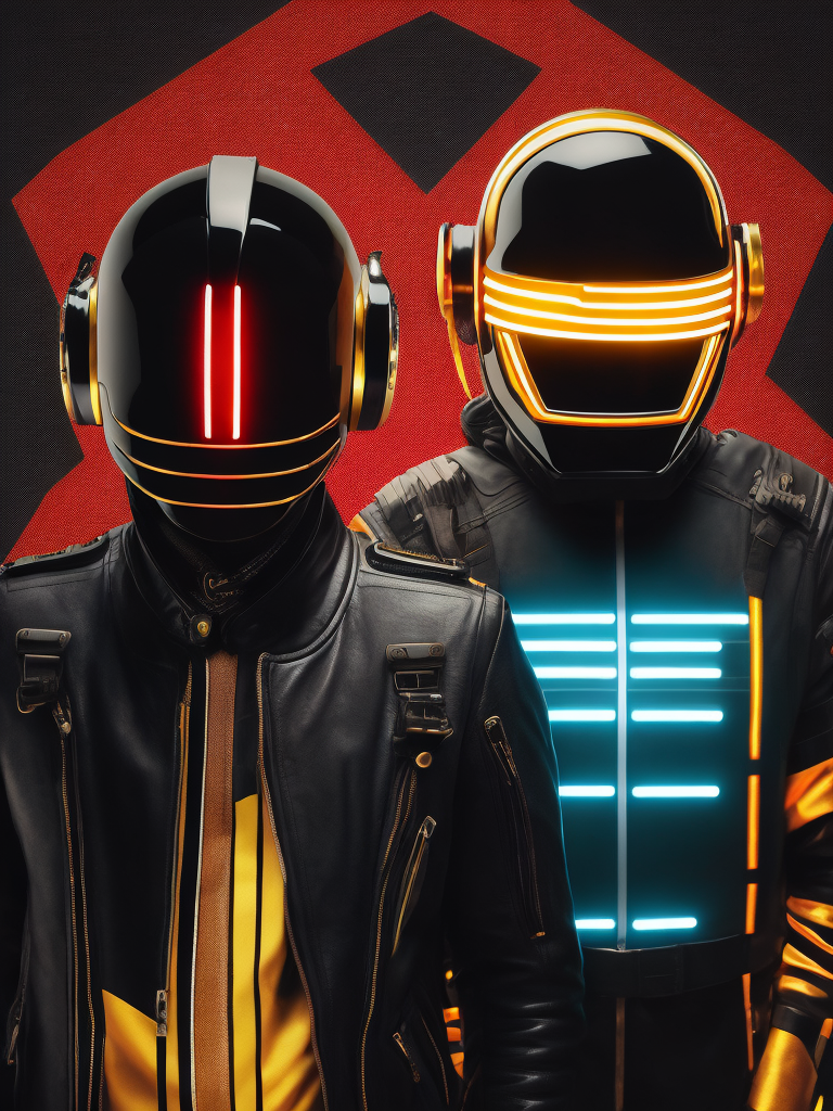 Portrait of daft punk, ultra realism, super detailed, neon colors, magazine cover, professional shot, magazine photography, bright saturated colors, sharp focus, highly detailed