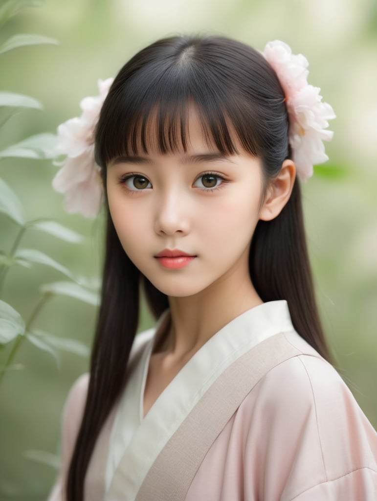 young oriental girl smart innocent