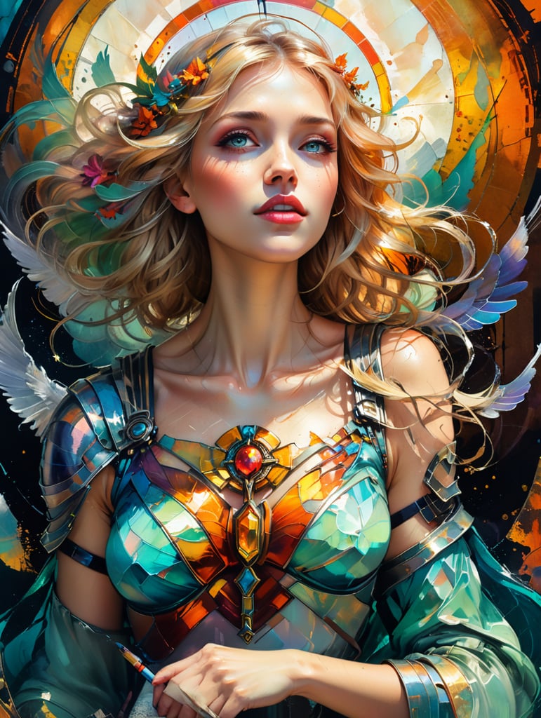 Angel of joy Haniel Liberty Stained glass Tiffany style portrait blonde hair