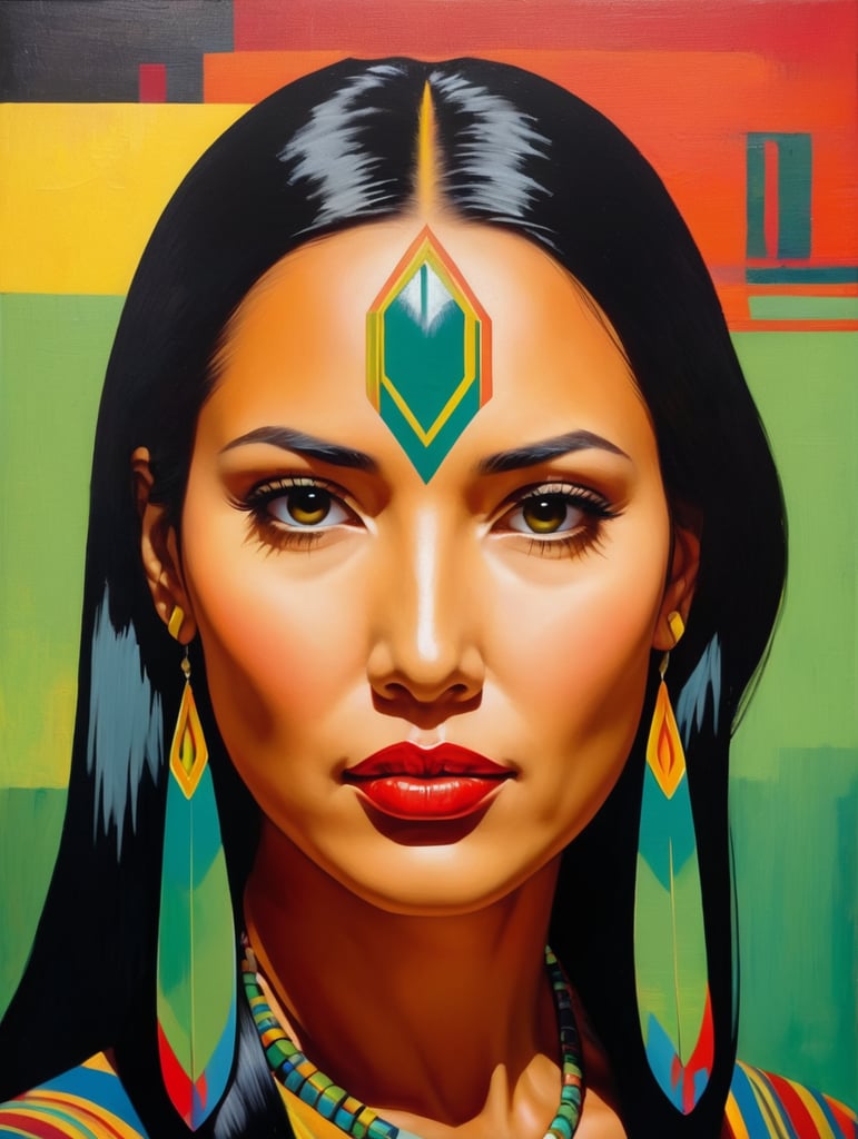 Pocahontas, Painting, Oil, Portrait, Expressionism, Abstract, USA, style of Ed Paschke