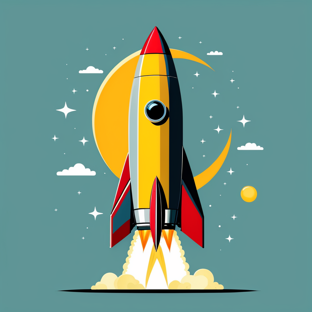 Rocket launch isolated on yellow background