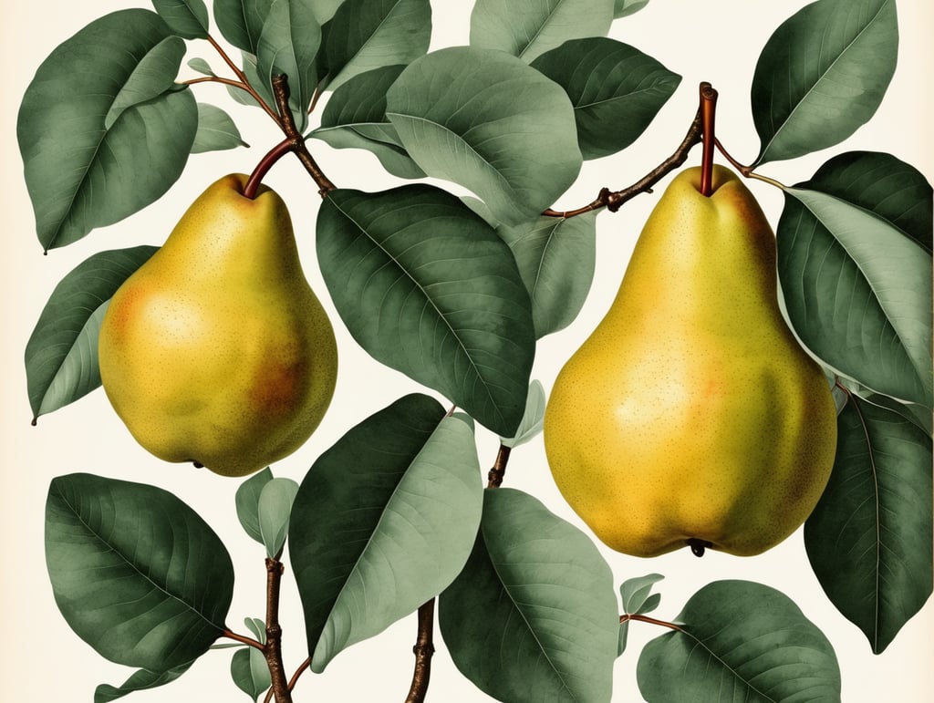 Botanical print. pears with leaves
