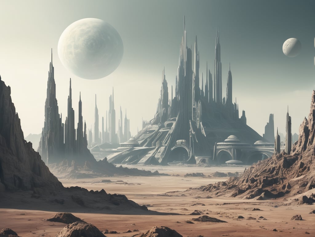 An abandoned alien city on a planet with no atmosphere.