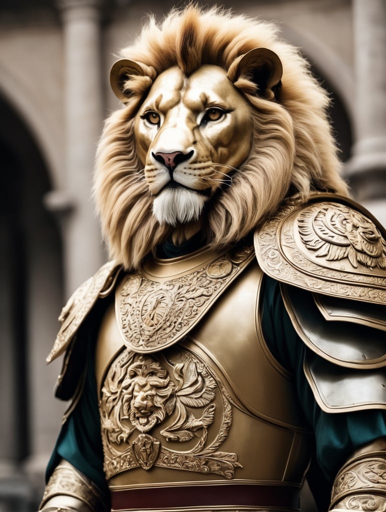 roman costumed lion historical wild animal in costume roman themed wild animal attire roman inspired lion dressed up