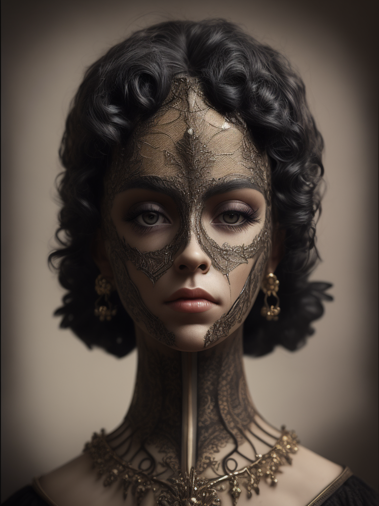 Victorian porcelain doll's head gothic horror intricate black lace