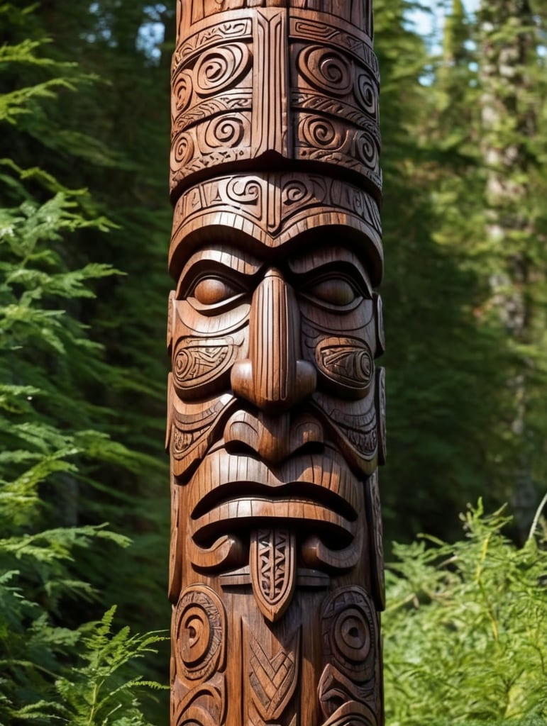 viking totem pole, carved wood, aggressive totem, traditional ornament