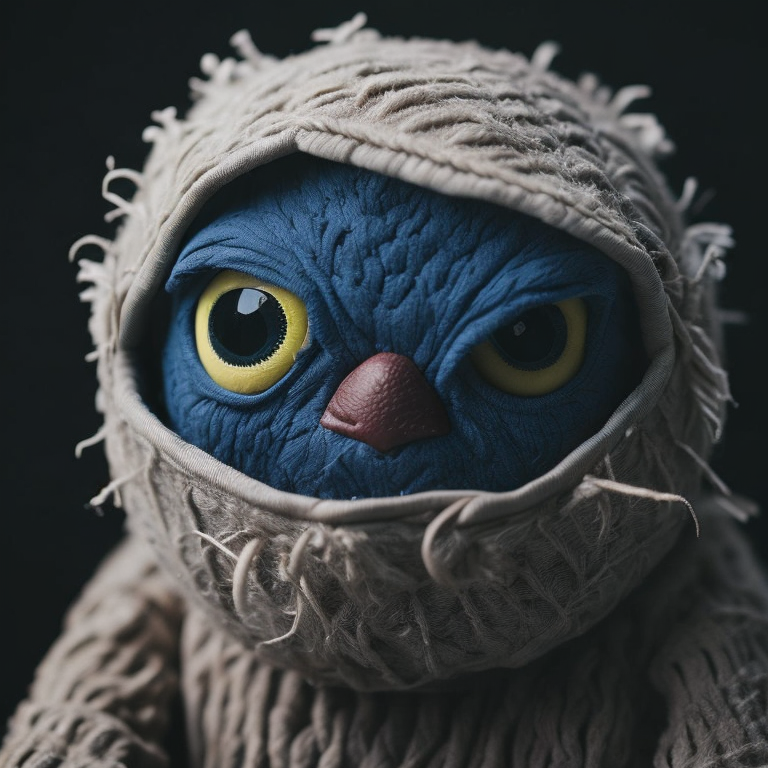 самодельная шитая лоскутная игрушка с глазами-пуговицами, грязная и рваная