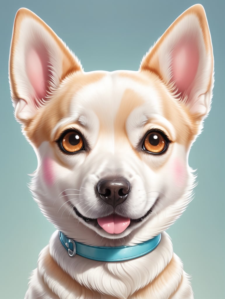 a kawaii dog character portrait, in manga style. Light colors