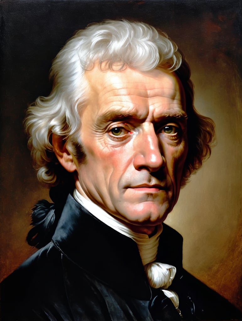 Portrait of Thomas Jefferson by Rembrandt Harmenszoon van Rijn, sad face, America, so sorry