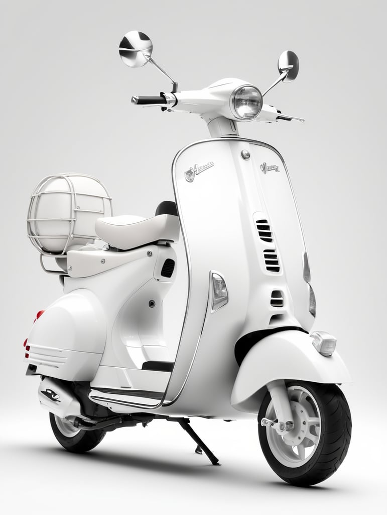 modern white vespa, low angle view, isolated, white background, mockup