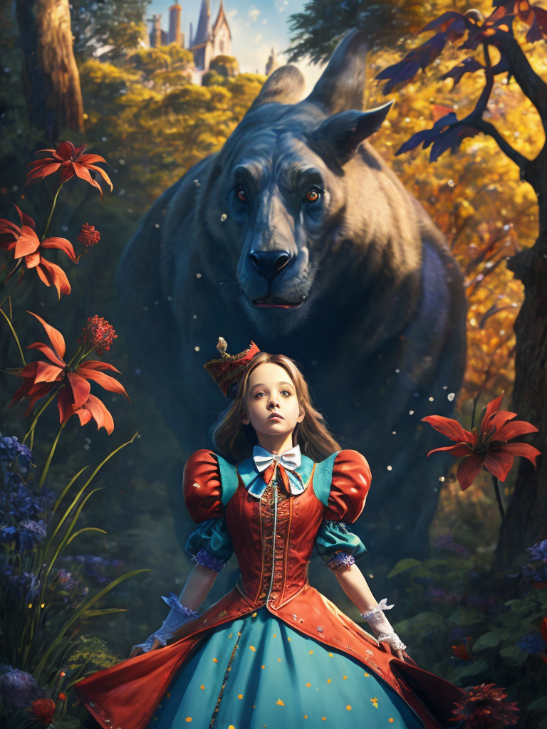 Alice in wonderland, vivid colors, wide angle, super highly detailed, professional digital painting, concept art,