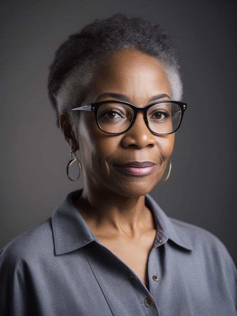 Attractive middle class senior african-american woman with glasses walking confidently dark background